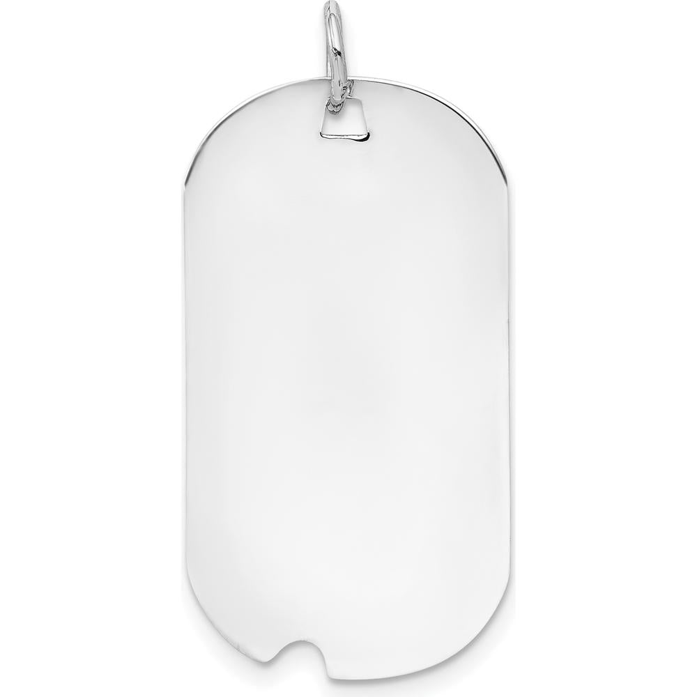 14K White Gold Polished Engravable Dog Tag Pendant with Notched Edge - 33mm Length by Oro Pregiato