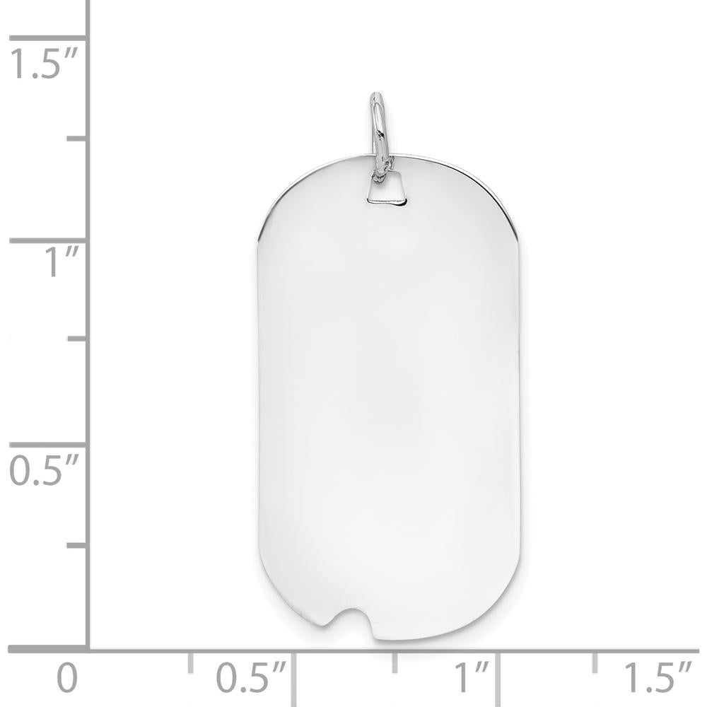 14K White Gold Polished Engravable Dog Tag Pendant with Notched Edge - 33mm Length by Oro Pregiato