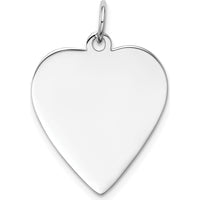 14K White Gold Polished Engravable Heart Charm - Personalized Custom Pendant by Oro Pregiato