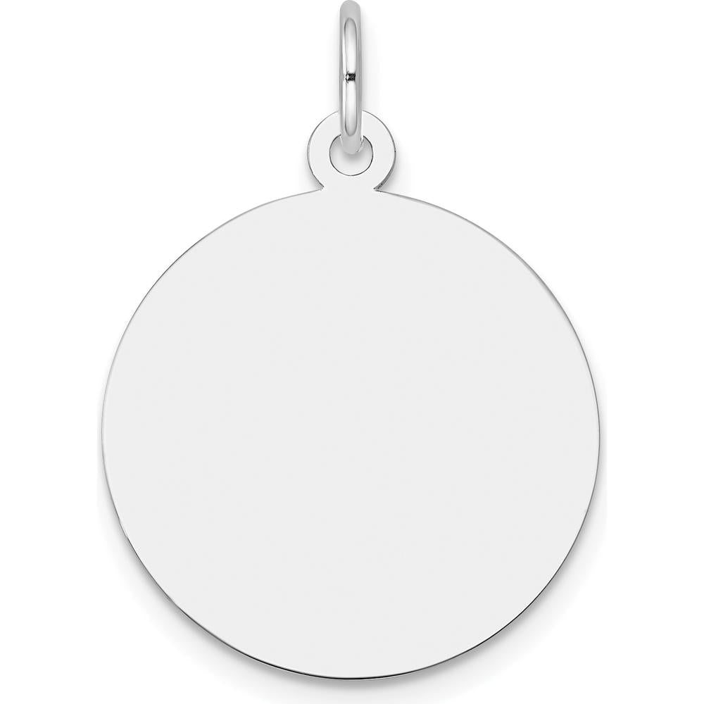 14K White Gold Polished Engravable Round Disc Pendant with Rhodium Plating - Perfect for Personalization by Oro Pregiato