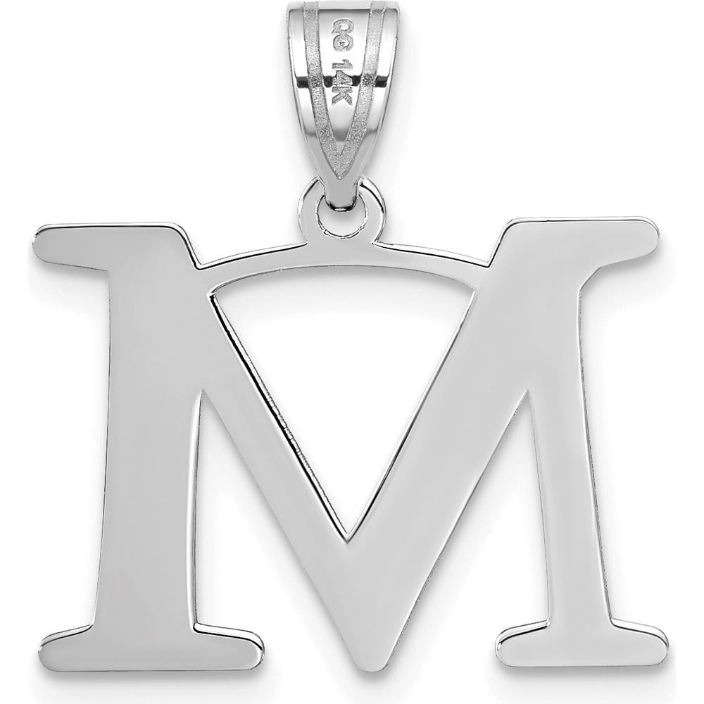 14K White Gold Polished Etched "M" Initial Pendant by Oro Pregiato