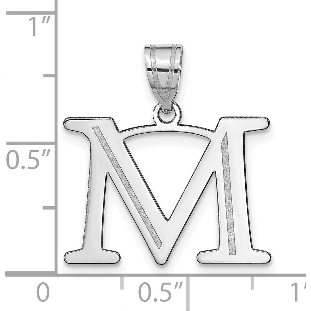 14K White Gold Polished Etched "M" Initial Pendant by Oro Pregiato