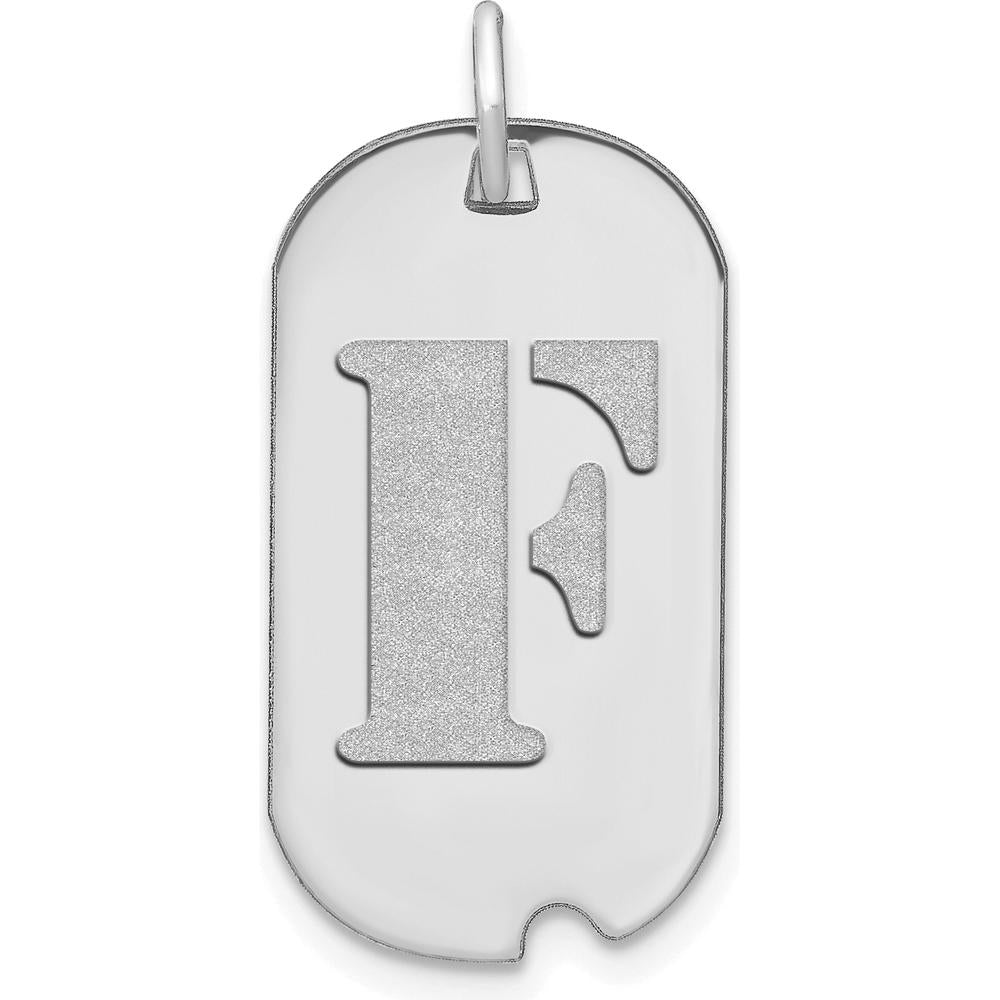 14K White Gold Polished F Initial Dog Tag Pendant with Satin Finish - 24.6mm Length by Oro Pregiato