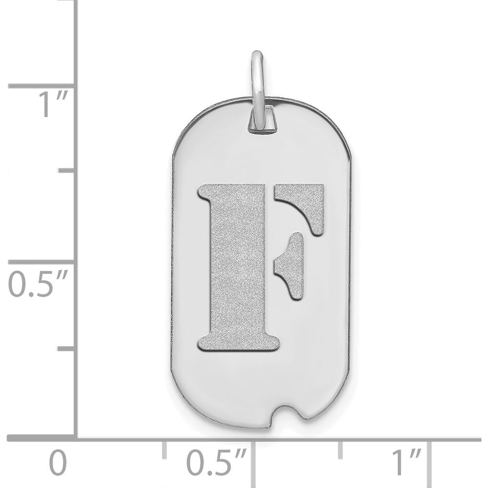 14K White Gold Polished F Initial Dog Tag Pendant with Satin Finish - 24.6mm Length by Oro Pregiato