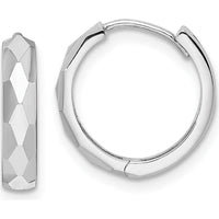 14K White Gold Polished Faceted 3x15mm Hinged Hoop Earrings by 0