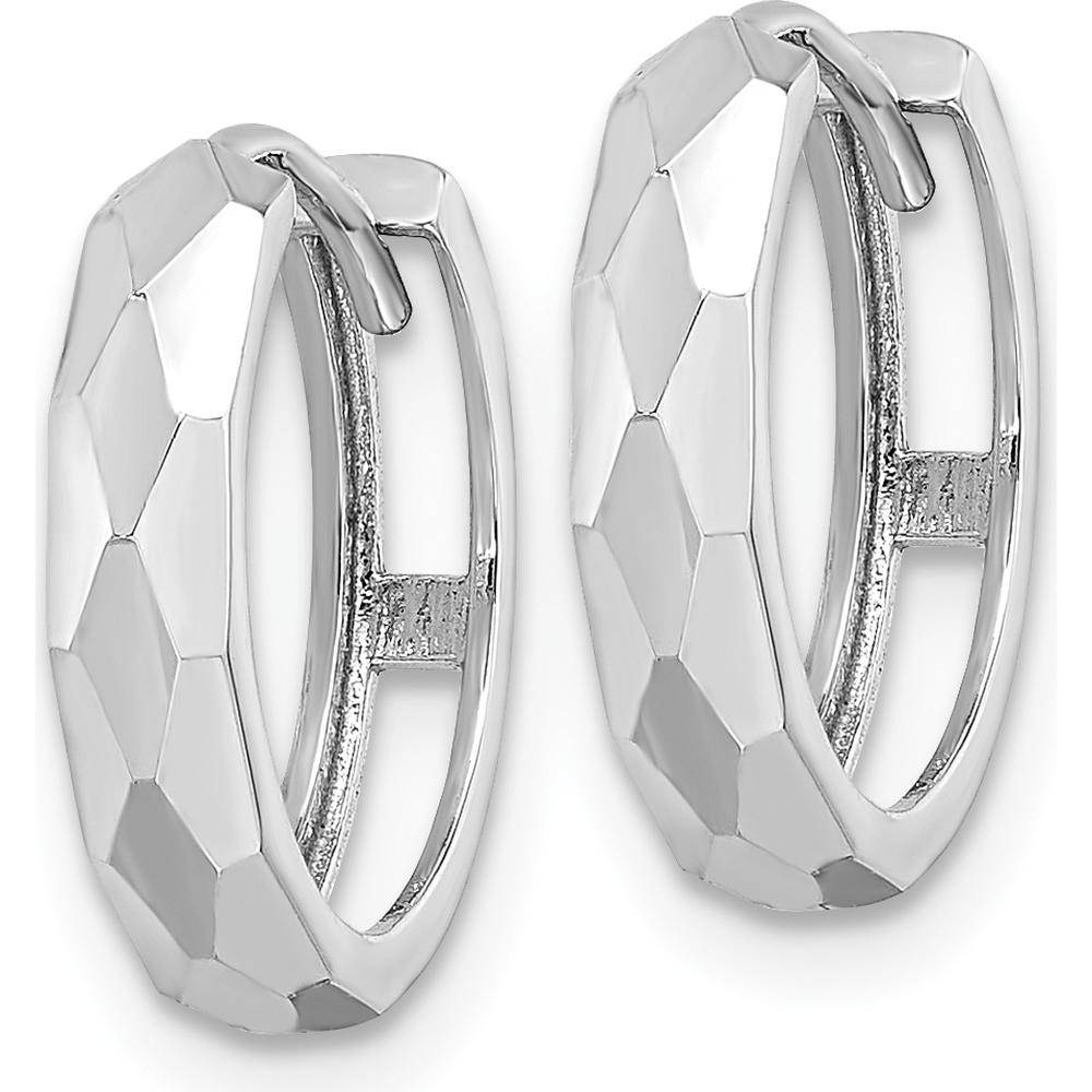 14K White Gold Polished Faceted 3x15mm Hinged Hoop Earrings by 0