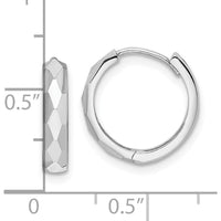 14K White Gold Polished Faceted 3x15mm Hinged Hoop Earrings by 0