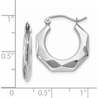 14K White Gold Polished Faceted Hoop Earrings - 11mm Length, 3mm Width by 0