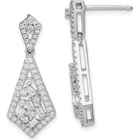 14K White Gold Polished Fancy Dangle Diamond Earrings with Round and Baguette Diamonds - 0.061 Carat Total Diamond Weight by Oro Pregiato