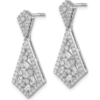 14K White Gold Polished Fancy Dangle Diamond Earrings with Round and Baguette Diamonds - 0.061 Carat Total Diamond Weight by Oro Pregiato