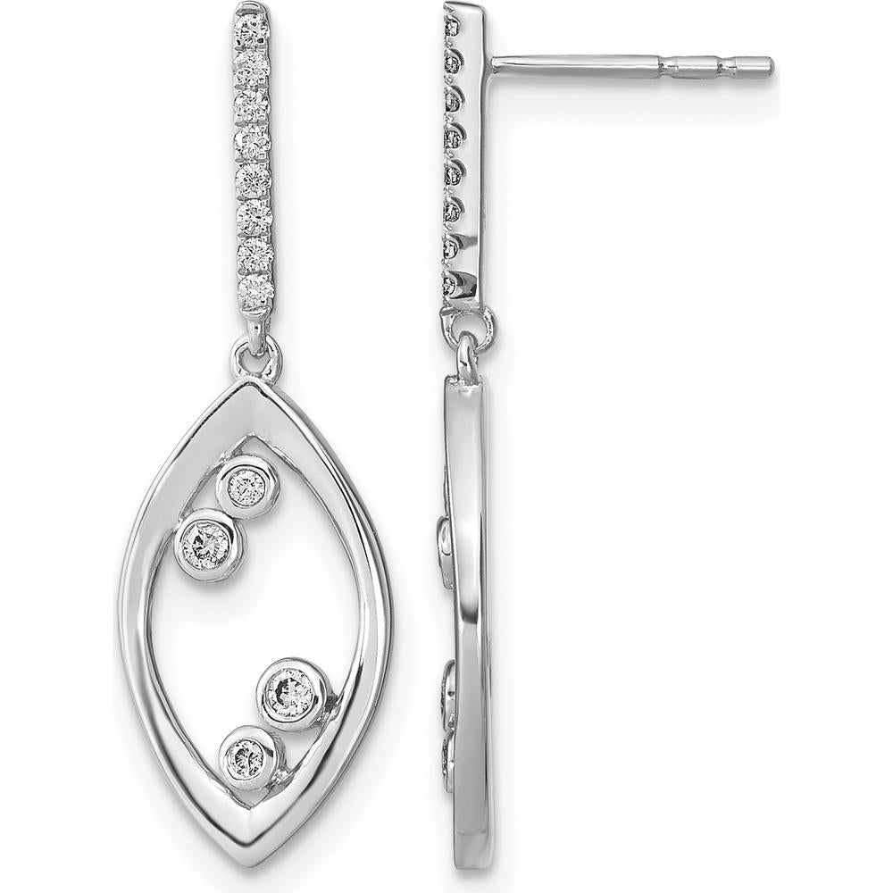 14K White Gold Polished Fancy Dangle Earrings with Round Diamonds - 0.18 Carat Total Diamond Weight by Monteluci Fine Jewelry