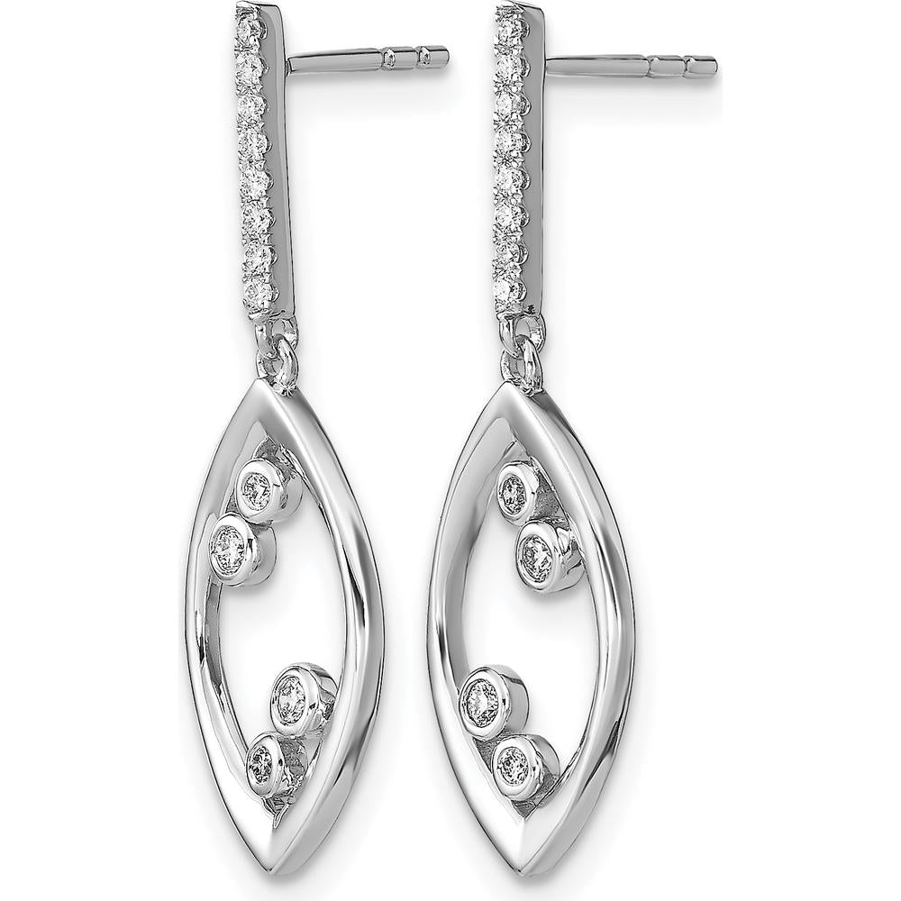 14K White Gold Polished Fancy Dangle Earrings with Round Diamonds - 0.18 Carat Total Diamond Weight by Monteluci Fine Jewelry