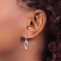 14K White Gold Polished Fancy Dangle Earrings with Round Diamonds - 0.18 Carat Total Diamond Weight by Monteluci Fine Jewelry