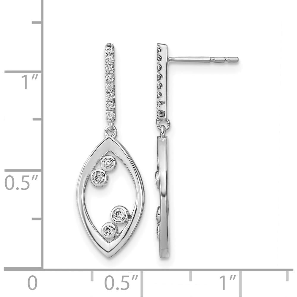 14K White Gold Polished Fancy Dangle Earrings with Round Diamonds - 0.18 Carat Total Diamond Weight by Monteluci Fine Jewelry
