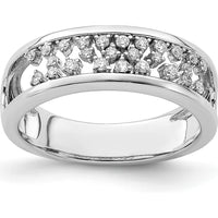 14K White Gold Polished Fancy Diamond Band with Prong-Set Round Diamonds - 0.13 Carat Total Diamond Weight by 0