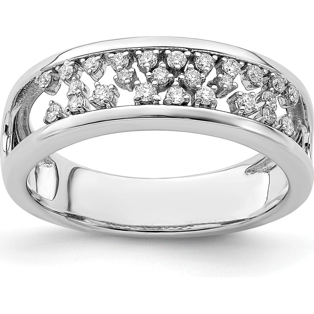 14K White Gold Polished Fancy Diamond Band with Prong-Set Round Diamonds - 0.13 Carat Total Diamond Weight by 0