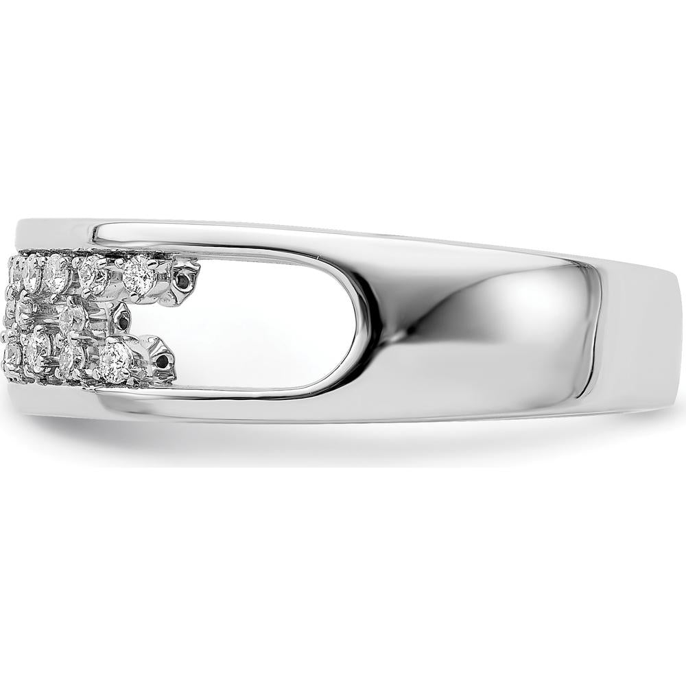 14K White Gold Polished Fancy Diamond Band with Prong-Set Round Diamonds - 0.13 Carat Total Diamond Weight by 0