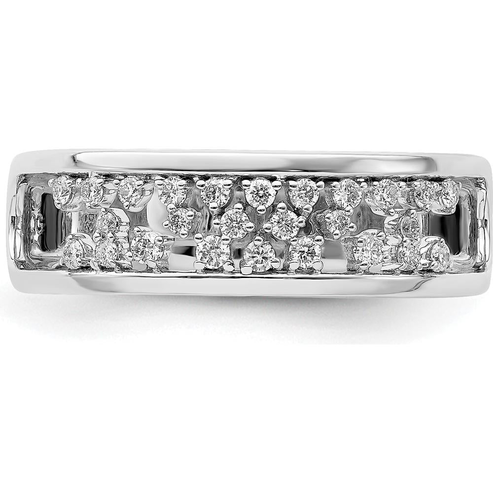 14K White Gold Polished Fancy Diamond Band with Prong-Set Round Diamonds - 0.13 Carat Total Diamond Weight by 0