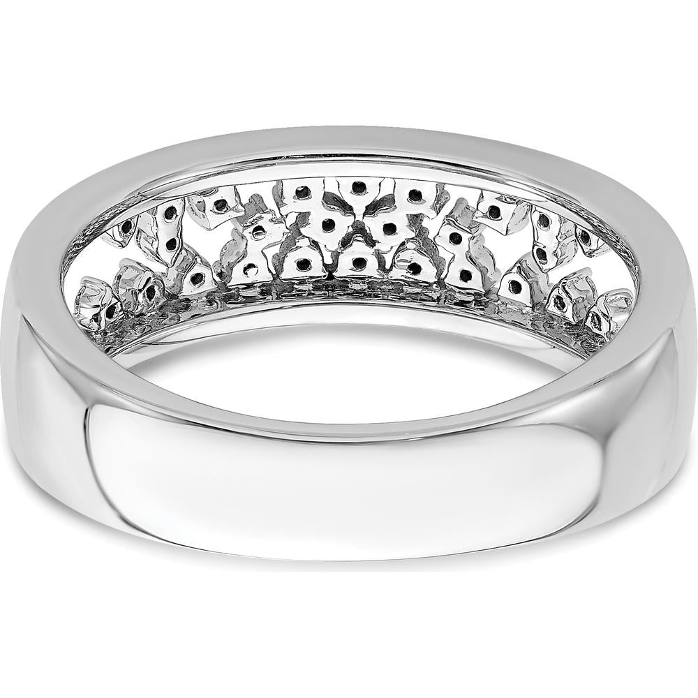 14K White Gold Polished Fancy Diamond Band with Prong-Set Round Diamonds - 0.13 Carat Total Diamond Weight by 0
