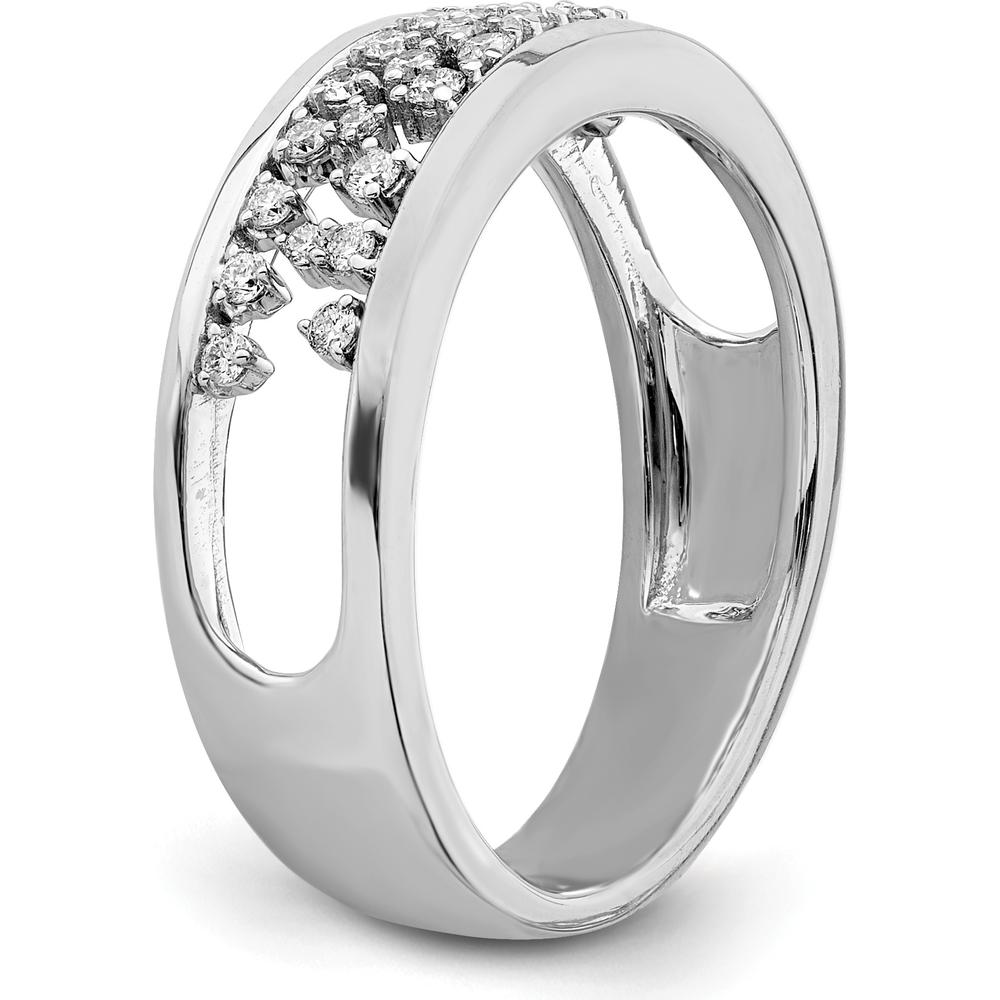 14K White Gold Polished Fancy Diamond Band with Prong-Set Round Diamonds - 0.13 Carat Total Diamond Weight by 0