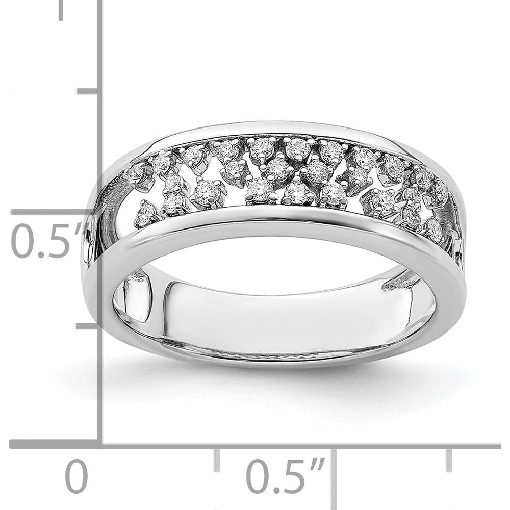 14K White Gold Polished Fancy Diamond Band with Prong-Set Round Diamonds - 0.13 Carat Total Diamond Weight by 0