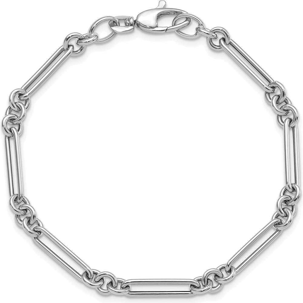 14K White Gold Polished Fancy Figaro Link Bracelet - 7.5" Length by 0
