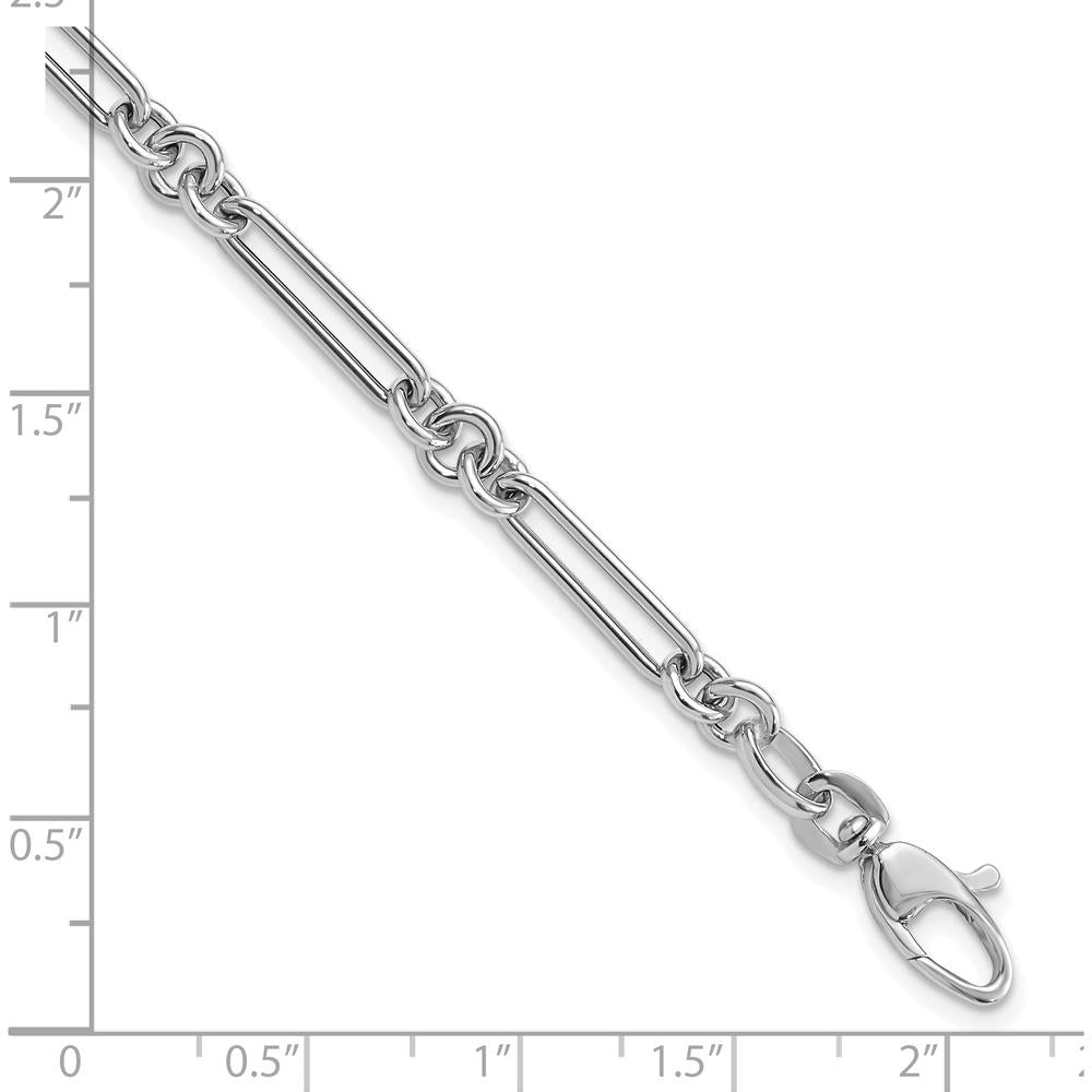 14K White Gold Polished Fancy Figaro Link Bracelet - 7.5" Length by 0