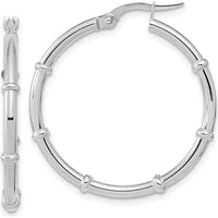 14K White Gold Polished Fancy Hoop Earrings - 28.68mm Length, Rhodium-Plated Finish by 0