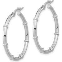 14K White Gold Polished Fancy Hoop Earrings - 28.68mm Length, Rhodium-Plated Finish by 0