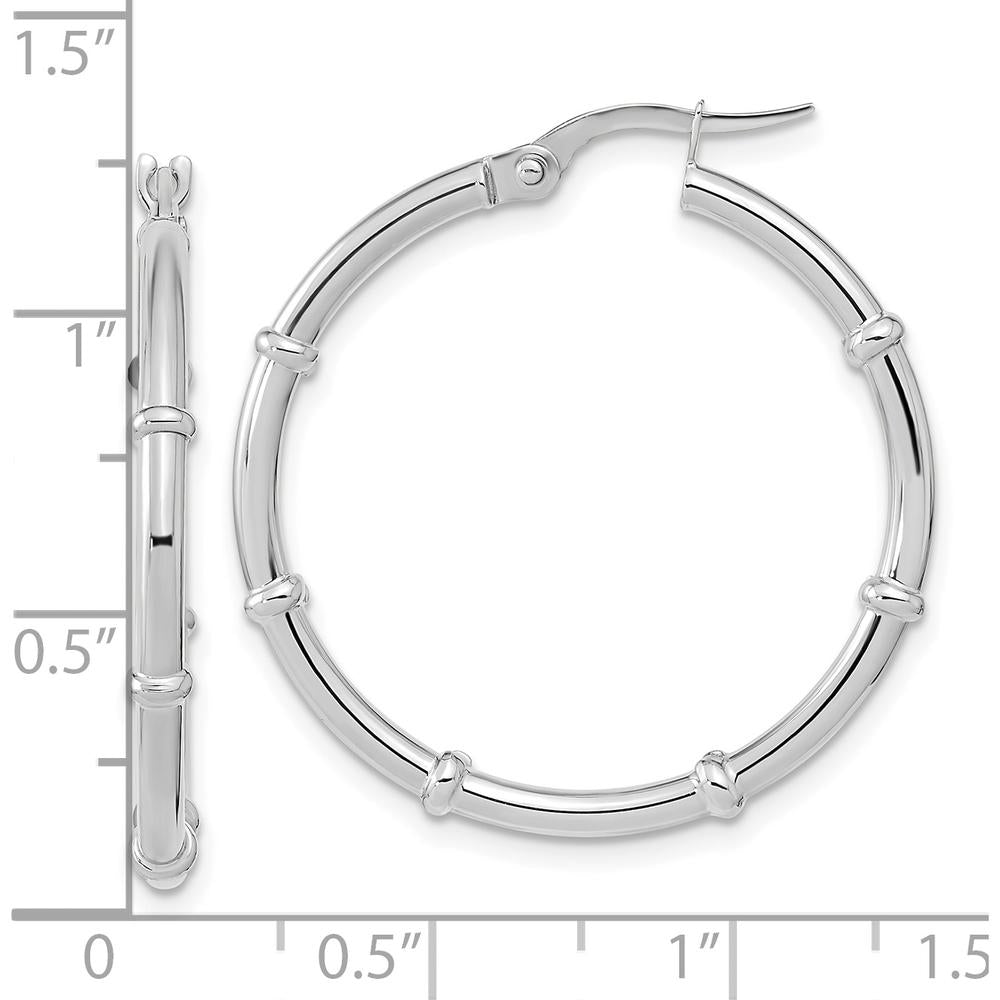 14K White Gold Polished Fancy Hoop Earrings - 28.68mm Length, Rhodium-Plated Finish by 0