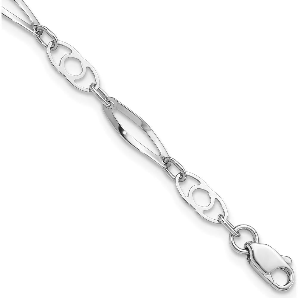14K White Gold Polished Fancy Link 7" Bracelet with Lobster Clasp by 0