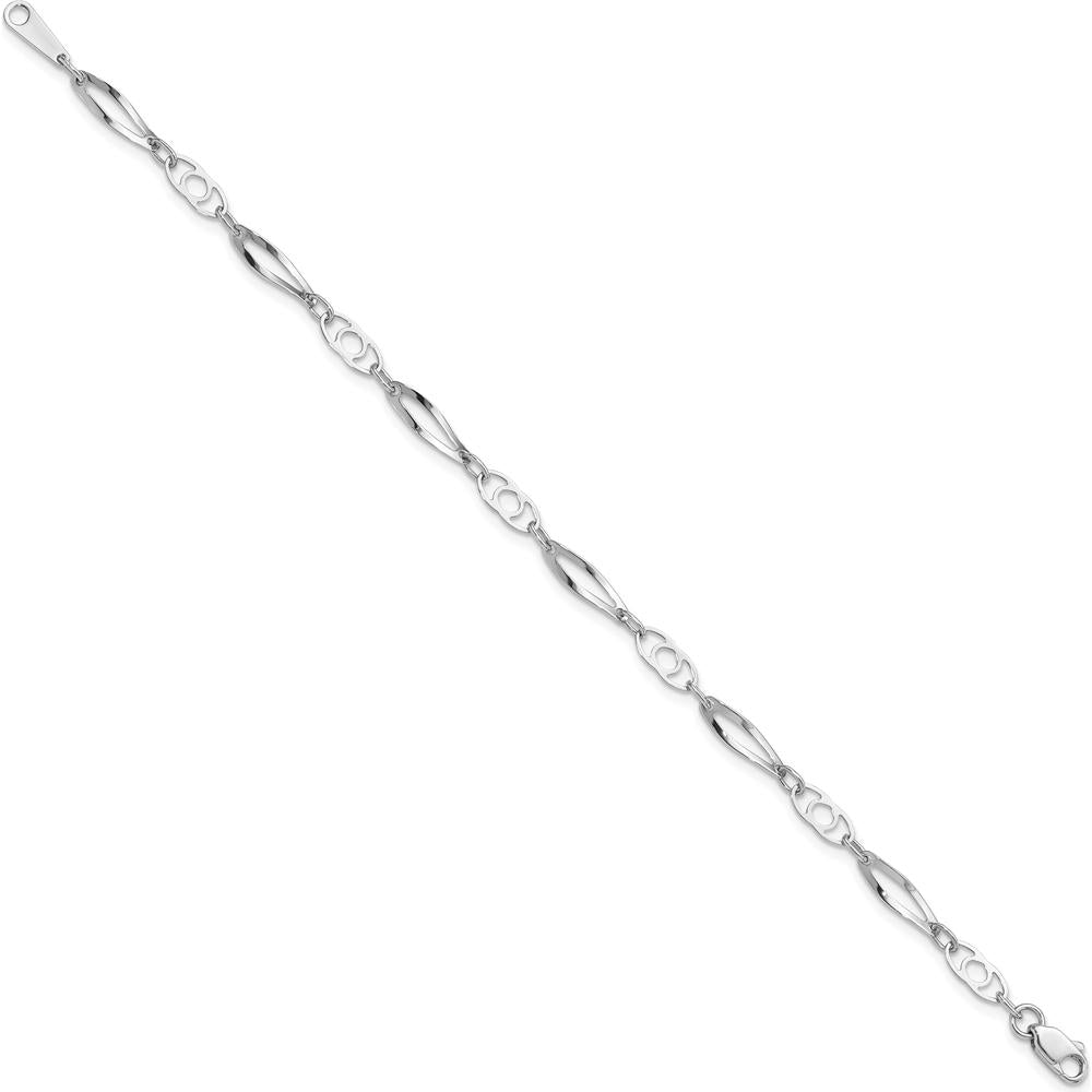 14K White Gold Polished Fancy Link 7" Bracelet with Lobster Clasp by 0