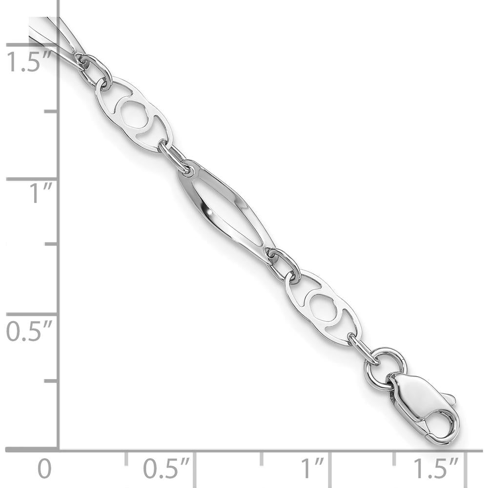 14K White Gold Polished Fancy Link 7" Bracelet with Lobster Clasp by 0