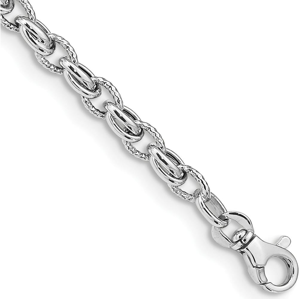 14K White Gold Polished Fancy Link Bracelet with Lobster Clasp - 7.5" Length by 0