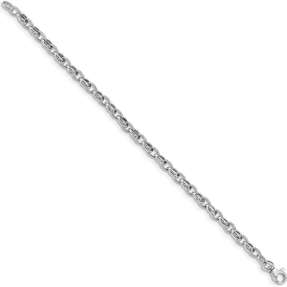 14K White Gold Polished Fancy Link Bracelet with Lobster Clasp - 7.5" Length by 0