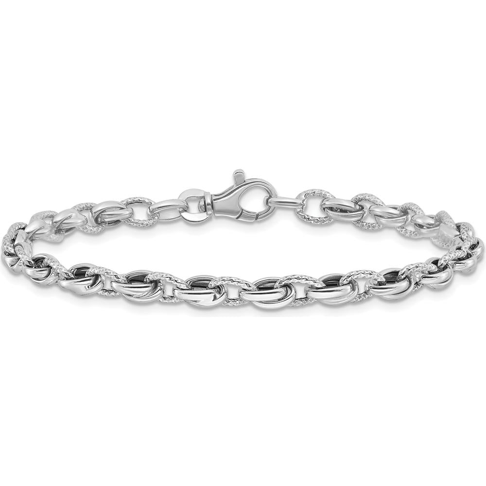 14K White Gold Polished Fancy Link Bracelet with Lobster Clasp - 7.5" Length by 0