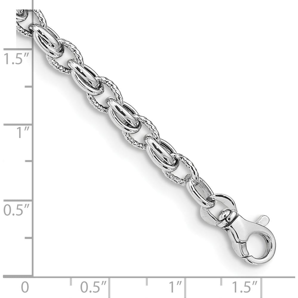 14K White Gold Polished Fancy Link Bracelet with Lobster Clasp - 7.5" Length by 0