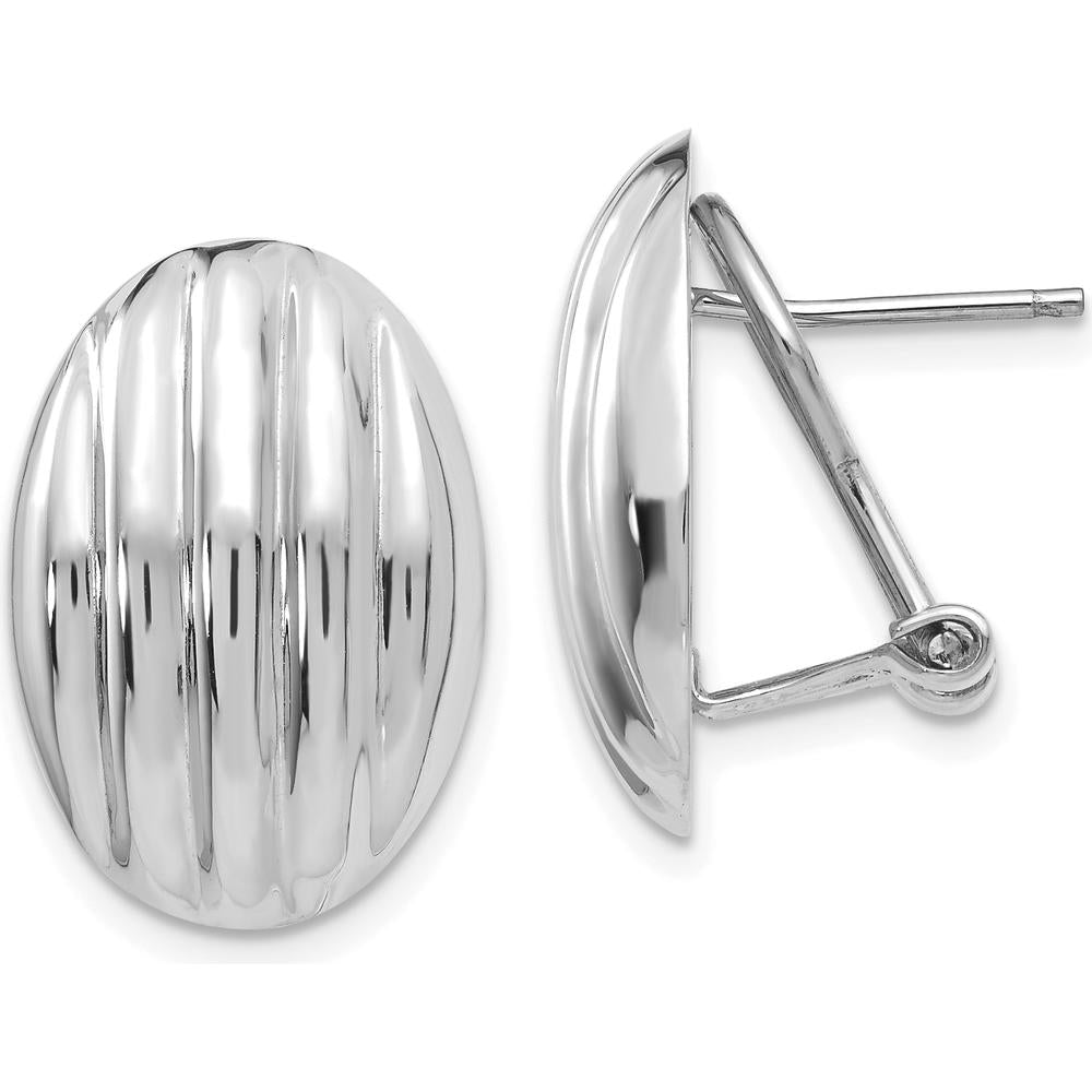 14K White Gold Polished Fancy Omega Back Button Earrings - Timeless Elegance in Rhodium Finish by 0