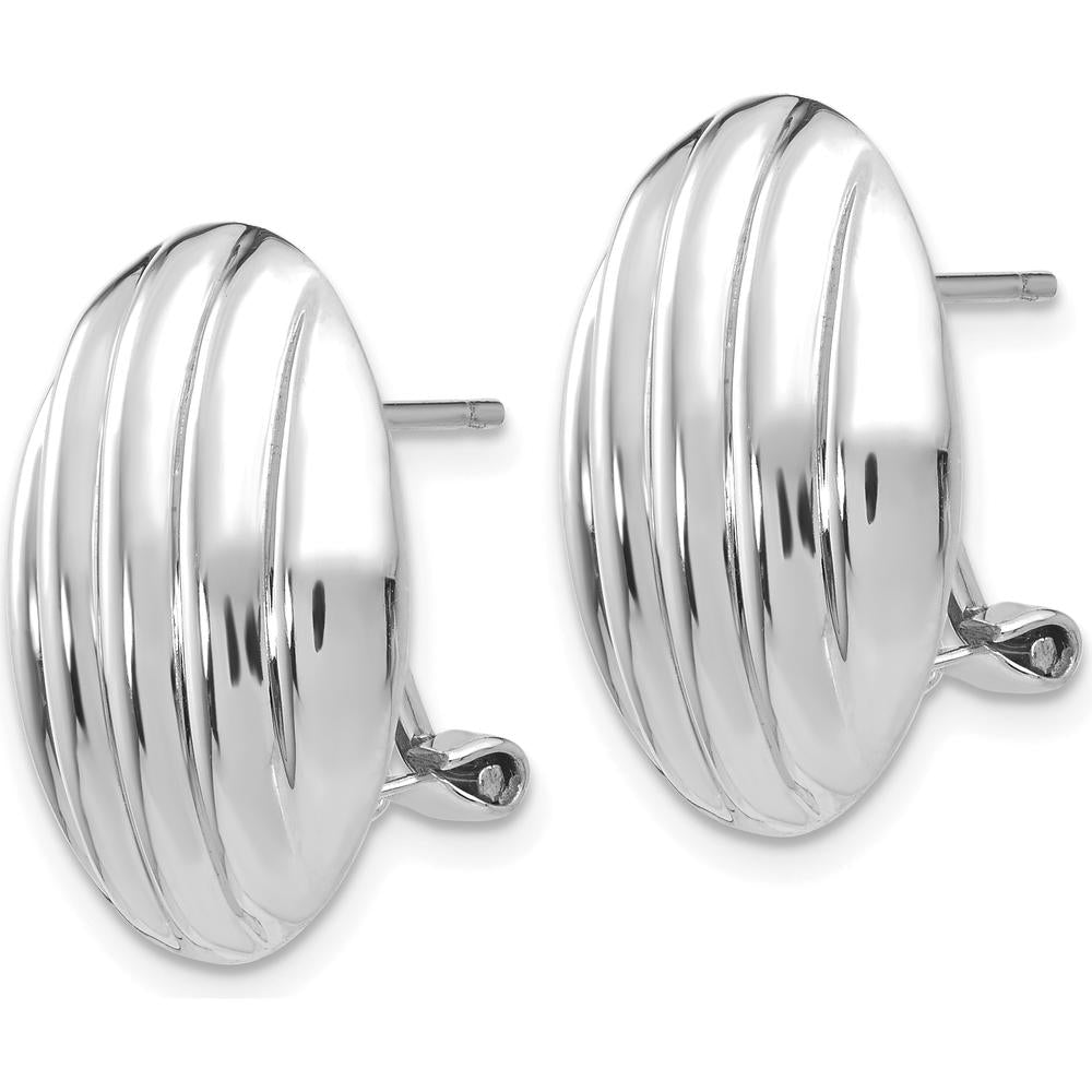 14K White Gold Polished Fancy Omega Back Button Earrings - Timeless Elegance in Rhodium Finish by 0