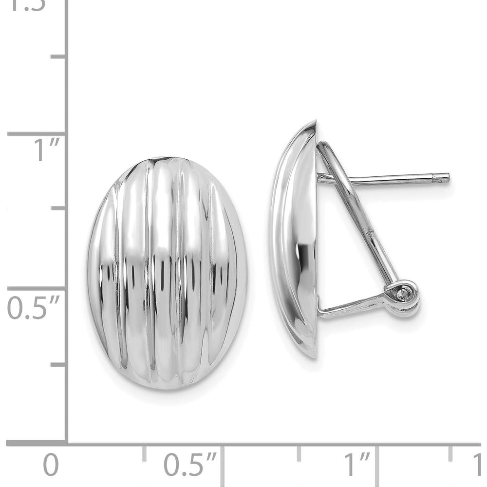14K White Gold Polished Fancy Omega Back Button Earrings - Timeless Elegance in Rhodium Finish by 0