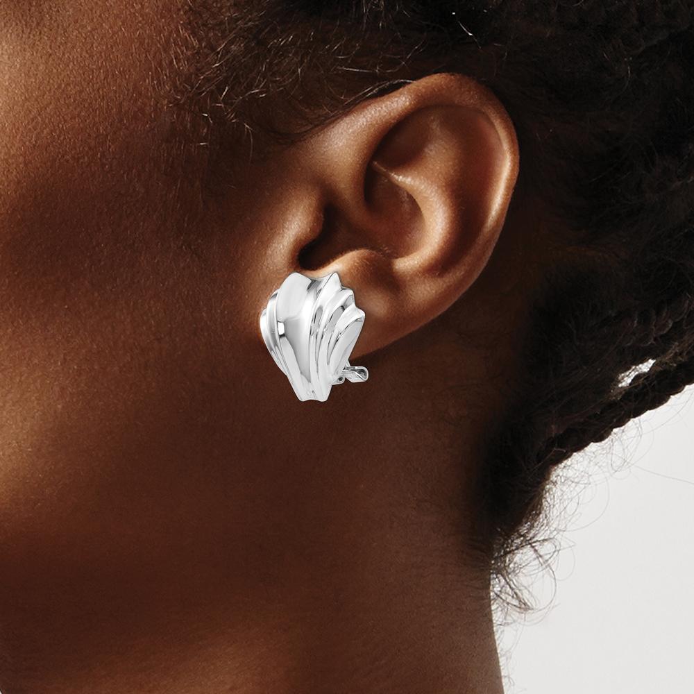 14K White Gold Polished Fancy Omega Back Post Earrings - Classic Button Design by 0