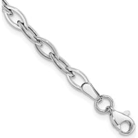 14K White Gold Polished Fancy Oval Link 7.5" Bracelet - Lightweight & Elegant Design by 0