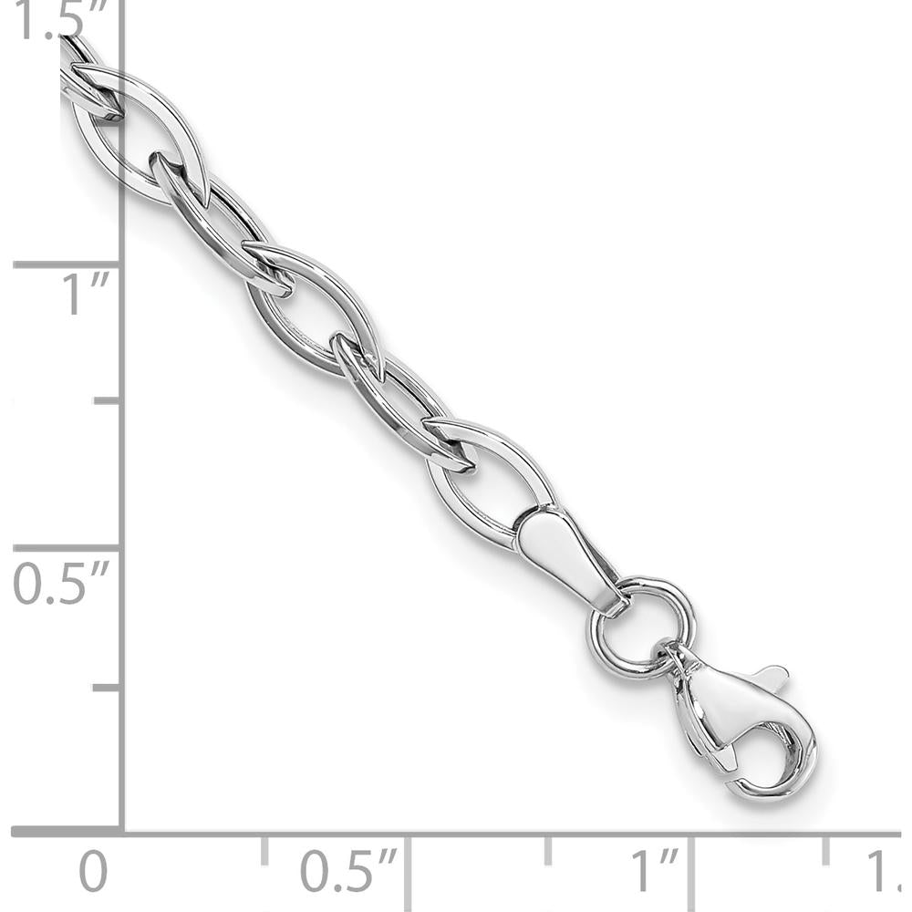 14K White Gold Polished Fancy Oval Link 7.5" Bracelet - Lightweight & Elegant Design by 0