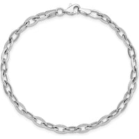 14K White Gold Polished Fancy Oval Link 7.5" Bracelet - Lightweight & Elegant Design by 0