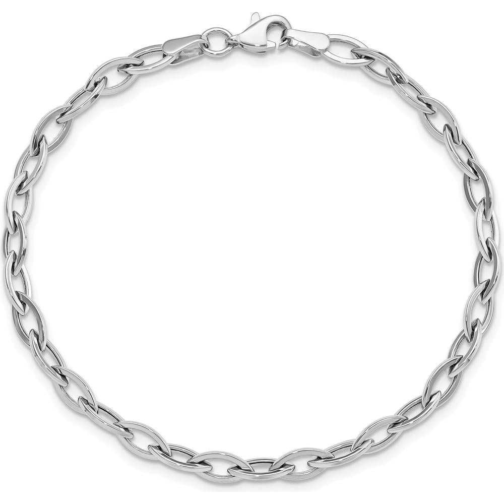 14K White Gold Polished Fancy Oval Link 7.5" Bracelet - Lightweight & Elegant Design by 0
