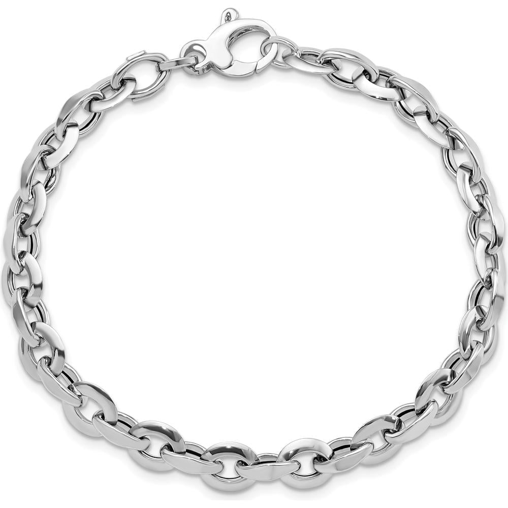 14K White Gold Polished Fancy Oval Link Bracelet - 7.75 inches by Oro Pregiato