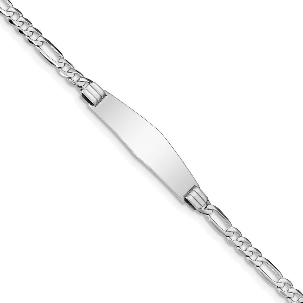 14K White Gold Polished Figaro Chain ID Bracelet with Solid Diamond Shape Plate - 8" Length by Oro Pregiato