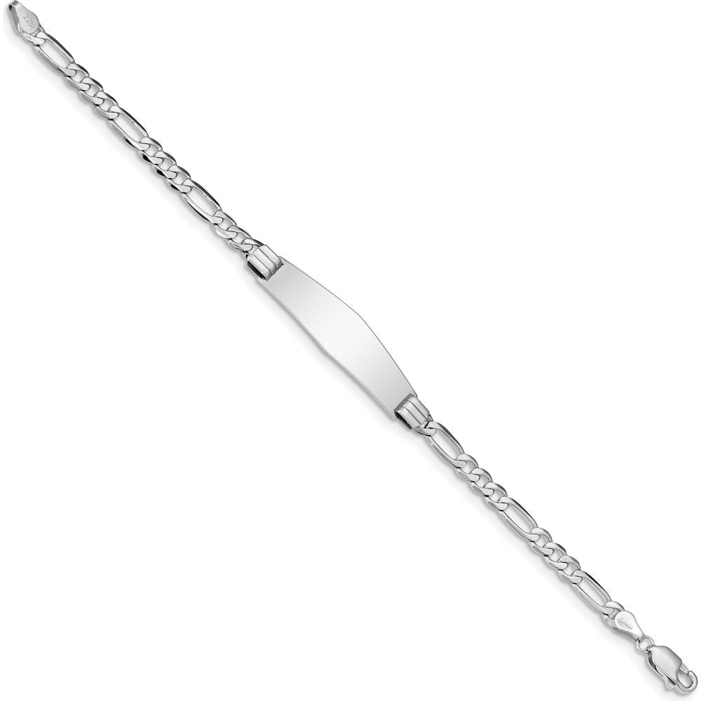 14K White Gold Polished Figaro Chain ID Bracelet with Solid Diamond Shape Plate - 8" Length by Oro Pregiato
