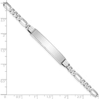 14K White Gold Polished Figaro Chain ID Bracelet with Solid Diamond Shape Plate - 8" Length by Oro Pregiato