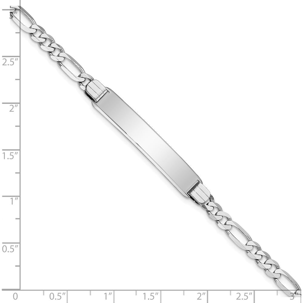 14K White Gold Polished Figaro Chain ID Bracelet with Solid Diamond Shape Plate - 8" Length by Oro Pregiato
